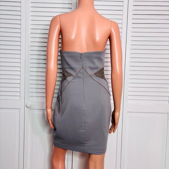 *New* JAY GODFREY Gray Sweetheart Neckline Sequin Strapless Mini Dress Size 4