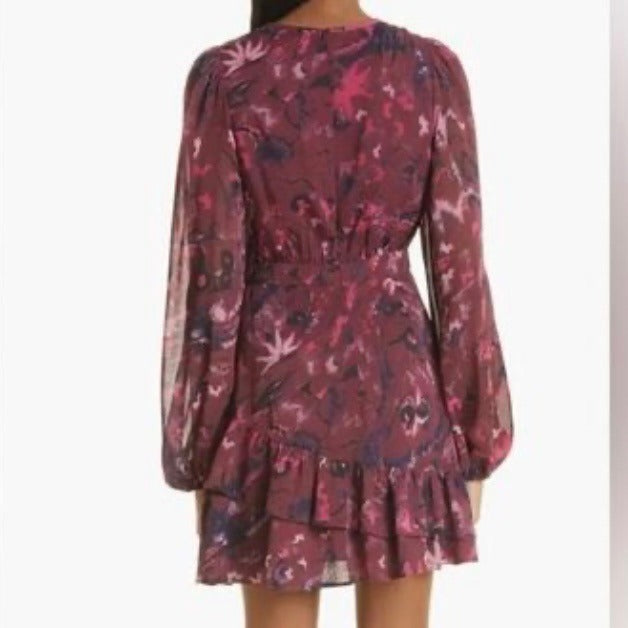 TED BAKER Verino Floral Print Long Sleeve Tiered Mini Dress Size 3