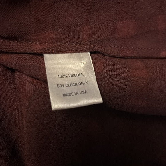 *New* PEARL LELA ROSE Wine Plaid Crepe Full Sleeve Blouse Size XL