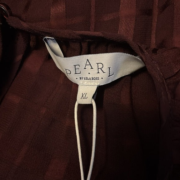 *New* PEARL LELA ROSE Wine Plaid Crepe Full Sleeve Blouse Size XL