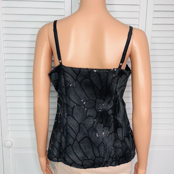 NEW WHITE HOUSE BLACK MARKET V-Neck Embroidered Sequin Cami in Black Size Small