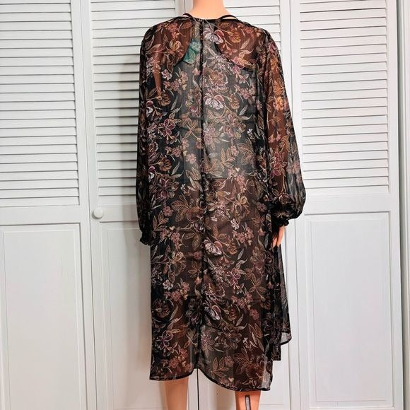 *NEW* MAURICES Black Floral Long Sleeve Open Front Kimono Size 1X