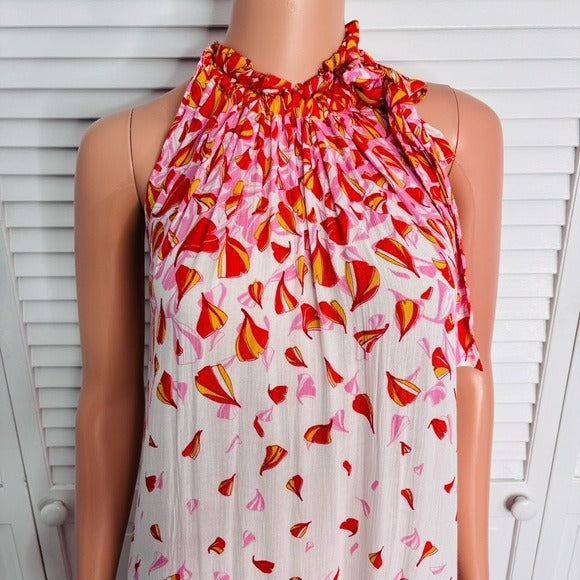POUPETTE ST BARTH Annie Pink Petal Print Mini Halterneck Dress Size M/L