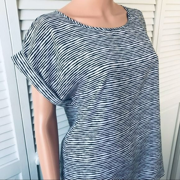 APT. 9 Black White Striped Short Sleeve Blouse