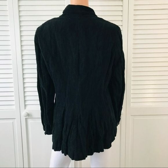 EILEEN FISHER Black V-Neck Crinkle Design Sparkle Jacket