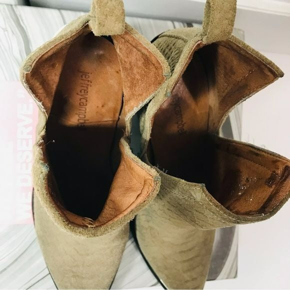 JEFFREY CAMPBELL Cromwell Khaki Matte Snake Pointed Toe Cowboy Boots Size 6