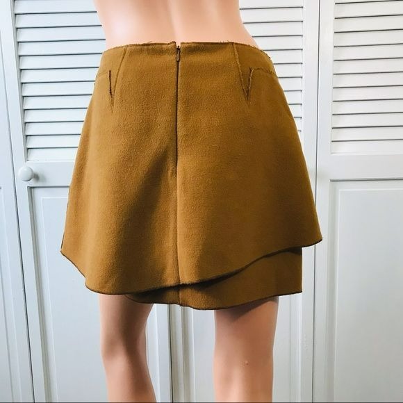 ANTHROPOLOGIE Meadow Rue Brown Buckled Felt Layered Skirt Size 4
