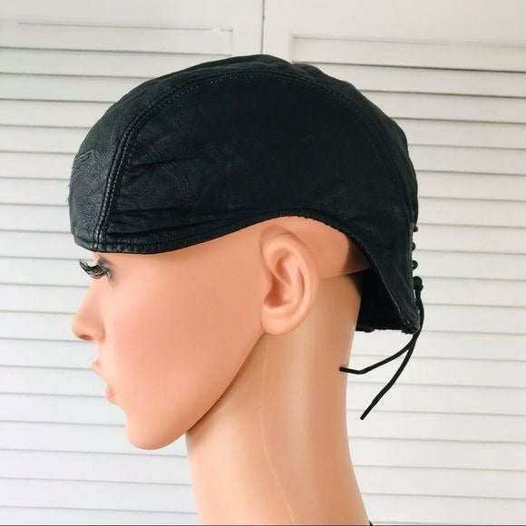 HARLEY DAVIDSON Black Leather Skull Cap
