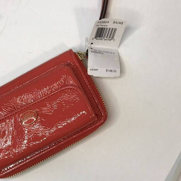 COACH Orange Zip Around Patent Leather Wristlet Wallet