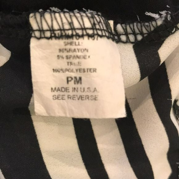 CHA CHA VENTE Black White 3/4 Sleeve Shirt Size Petite M