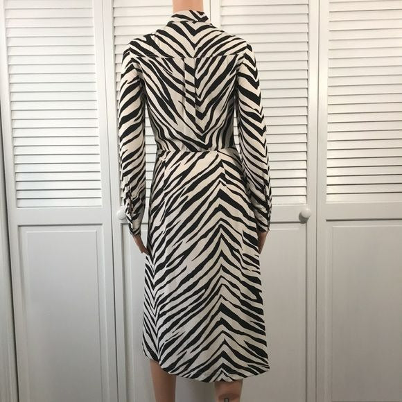 TOPSHOP Black White Zebra Print Long Sleeve Shirt Dress Size 2