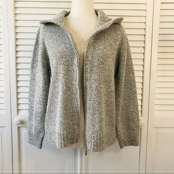 KAREN SCOTT White Gray Zip Up Turtleneck Sweater Size L
