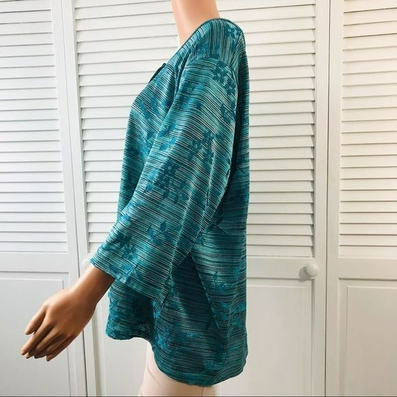 JONES NEW YORK Blue White Floral Button Down Short Sleeve Cardigan Size 2X
