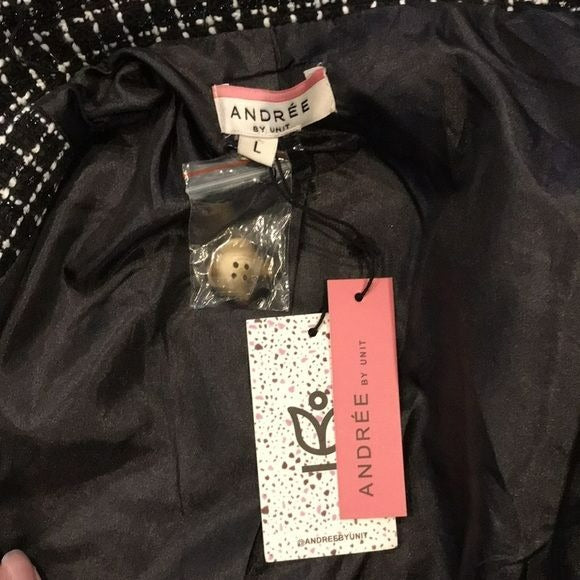 ANDREE By Unit Black White Plaid Sparkly Blazer Size L (new with tags)