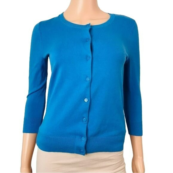 TALBOTS Petites Pima Cotton Blue Cardigan Sweater Size Petite