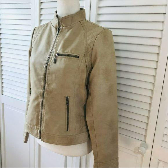 GIACCCA Tan Faux Leather Distressed Jacket