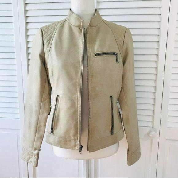 GIACCCA Tan Faux Leather Distressed Jacket