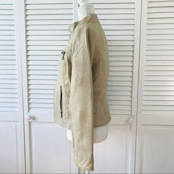 GIACCCA Tan Faux Leather Distressed Jacket