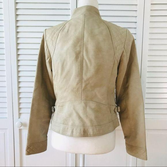 GIACCCA Tan Faux Leather Distressed Jacket