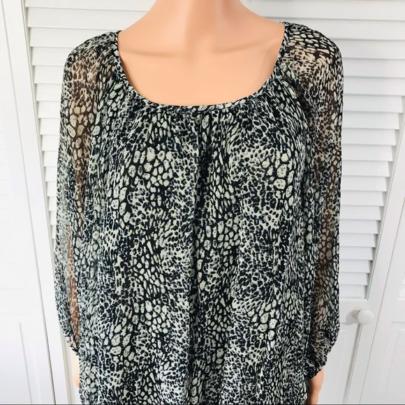 CATHY DANIELS Black Gray Animal Print Blouse Size 1X