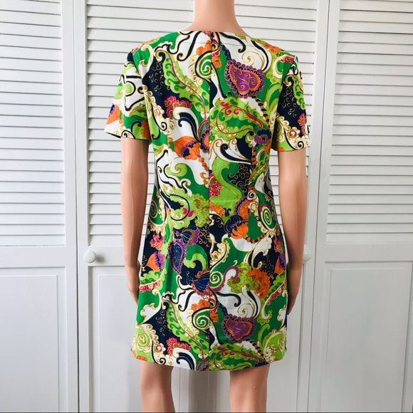 TRINA TURK Multicolor Paisley Yuna Shift Short Sleeve Sheath Dress Size 8