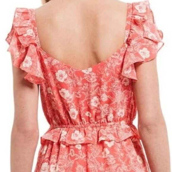 A LOVES A Coral Floral Ruffle Sleeveless Wide Leg Jumpsuit Size XS (new with tags)