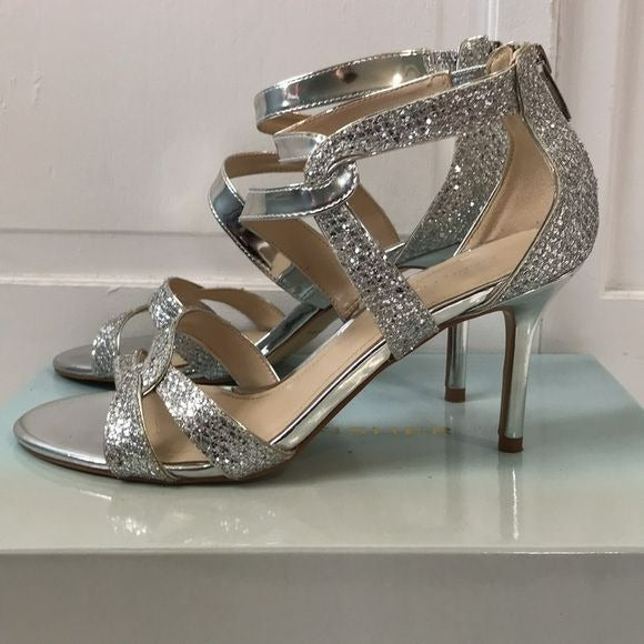 MARC FISHER Silver Glitter Lexcie2 Dress Sandals Size 8M