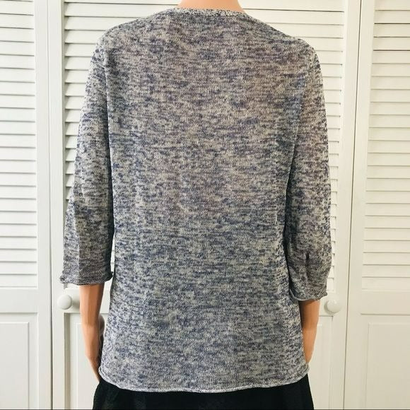 TALBOTS Blue White Silk Blend V-Neck Semi Sheer Sweater Size S