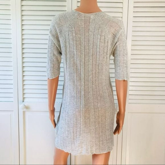 EILEEN FISHER Gray Lightweight Short Sleeve Sheer Cardigan Size PL