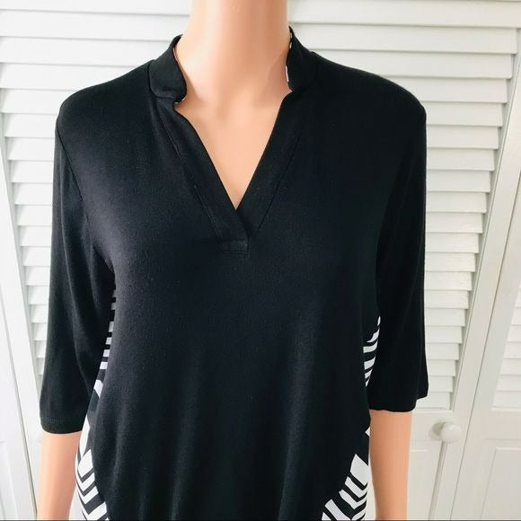 CHA CHA VENTE Black White 3/4 Sleeve Shirt Size Petite M