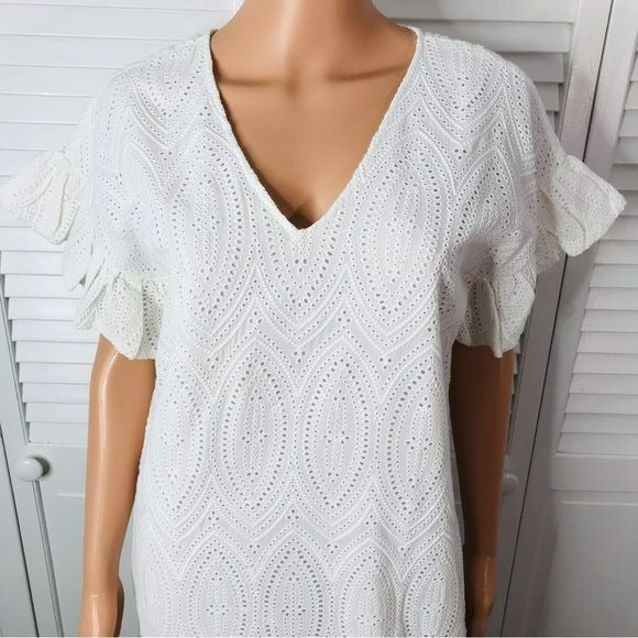 MARIE OLIVER Andi Ruffle White Eyelet Dress Size S