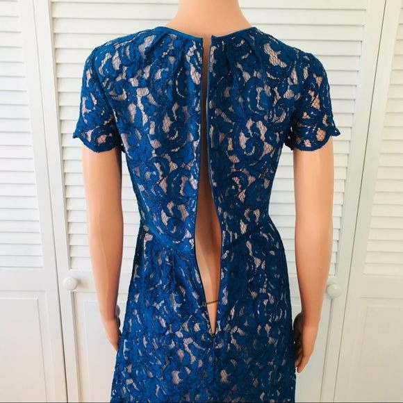 ADRIANNA PAPELL Royal Blue Lace Short Sleeve Dress Size 2