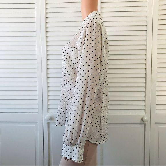 JH COLLECTIBLES White Black Sheer Polka Dot Button Down Blouse Size 8