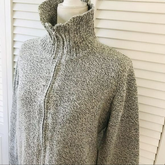 KAREN SCOTT White Gray Zip Up Turtleneck Sweater Size L