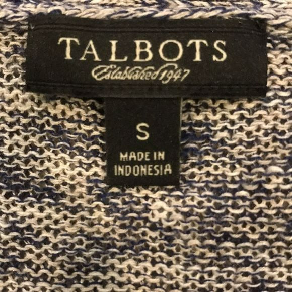 TALBOTS Blue White Silk Blend V-Neck Semi Sheer Sweater Size S