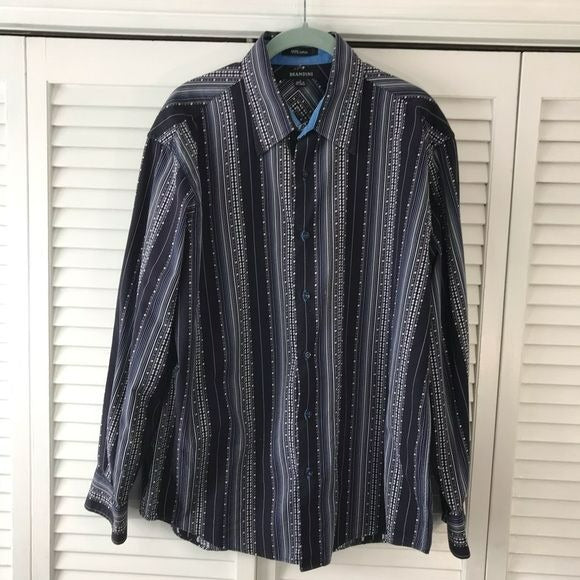 BRANDINI Black White Cotton Printed Button Down Shirt Size L