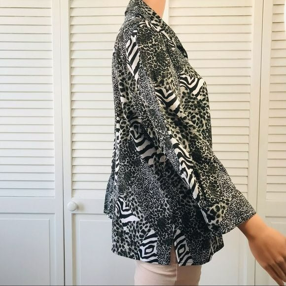 NOTATIONS Animal Print Button Down Shirt Size L