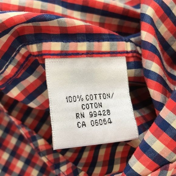 BUGATCHI Blue Red Gingham Button Down Shirt Size L