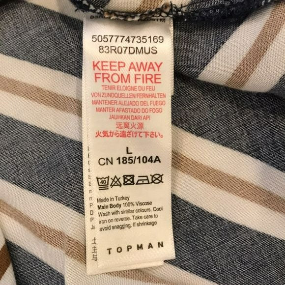 TOPMAN Striped Short Sleeve Button Down Shirt Size L