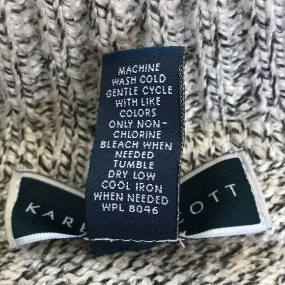 KAREN SCOTT White Gray Zip Up Turtleneck Sweater Size L