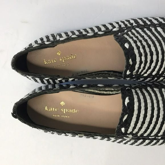 KATE SPADE Caylee Black White Woven Nappa Leather Loafers Size 6