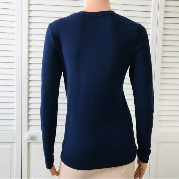 LORD & TAYLOR Navy Blue Long Sleeve V-Neck Shirt Size XS