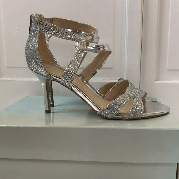 MARC FISHER Silver Glitter Lexcie2 Dress Sandals Size 8M