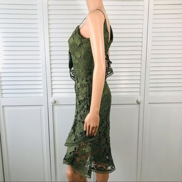 KEEPSAKE Green Frameless Asymmetrical Lace Cocktail Dress Size XS