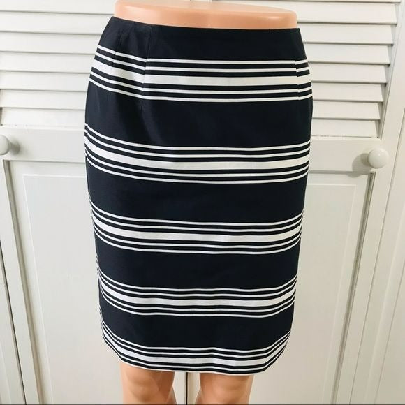 TALBOTS Black White Striped Cotton Pencil Skirt Size 6