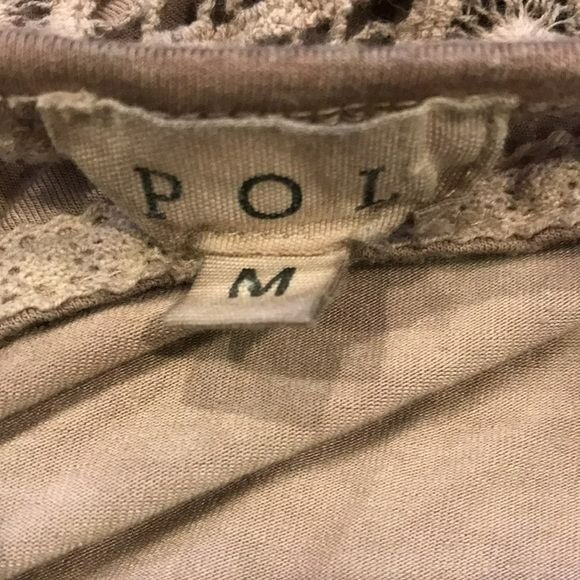 POL Brown Lace Detail Long Sleeve Top Size M