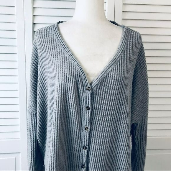 OUT FROM UNDER Gray V-Neck Button Down Oversized Cardigan Sweater