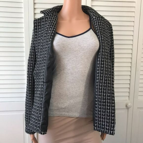ANDREE By Unit Black White Plaid Sparkly Blazer Size L (new with tags)