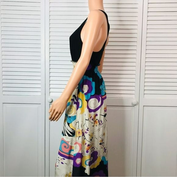 MATTY M Silk Racerback Abstract Print Tank Maxi Dress Size M