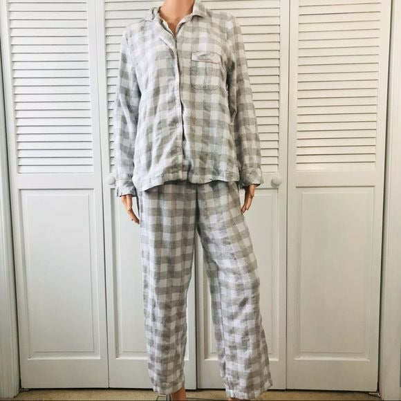CHARTER CLUB Gray White Plaid Pajama Set Size M